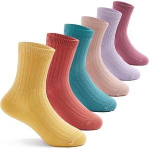 Boys Cotton Socks Kids Colorful Quarter Socks Cartoon Seamless Dress Socks Bears for Boys 6 Pack (5-7 Years, G-solid Color 6 Pair)