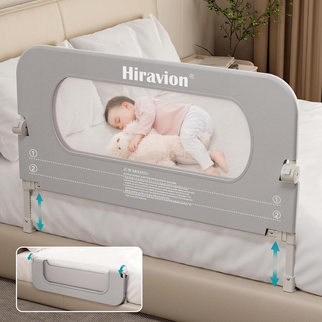 Bed Rail for Toddlers, Baby Bed Rail Guard with U-Shape Base, Height Adjustable & Foldable Toddler Bed Rails for Full Size, Queen, King, Twin (White, 71in) (Grey, 47-Inch)