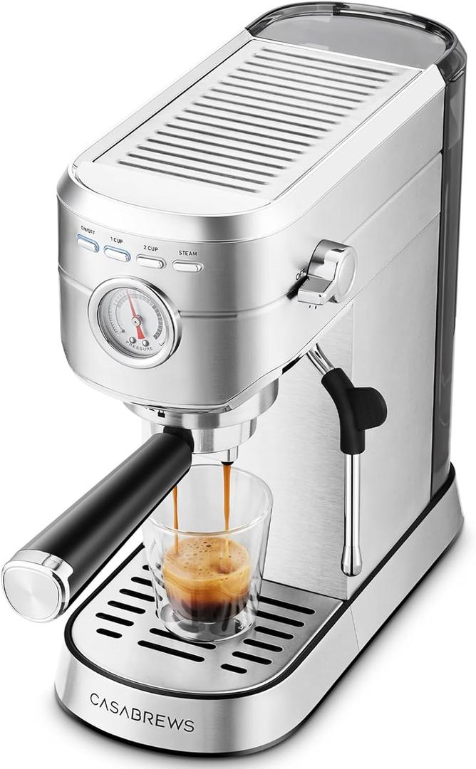 CASABREWS CM5418 Espresso Machine 20 Bar, Compact Espresso Maker with Steam Milk Frother, Stainless Steel Coffee Machine with 34oz Removable Water Tank for Cappuccino, Latte, Silver (A-Silver)