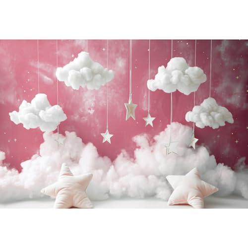 YongFoto Cute Sky Clouds Star Pink Backdrop 5x3ft Kids Photography Background Boy Girl Birthday Baby Shower Cradle Ceremony Party Banner Child Portrait Photoshoot Wallpaper Photo Studio Booth Props
