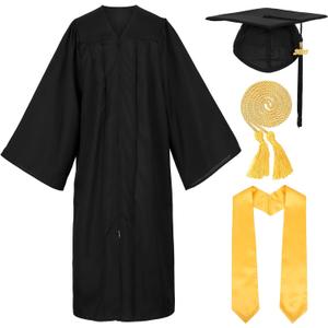 Unisex Matte Graduation Cap and Gown with Stole Honor Cords Set for High School College Bachelor (Black)