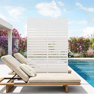 Garvee 72" H x 47" W Outdoor Metal Privacy Screen, 6FT Decorative Privacy Fence Freestanding Panels with Stand, Room Dividers, Patio Metal Screen Panel for Garden Yard Balcony Deck, White, Louvered A
