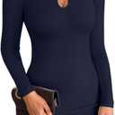 VICHYIE Women Dress Cutout Neck Bodycon Keyhole Ribbed Long Sleeve Tight Fall Mid Thigh Pencil Above Knee Mini Dresses Navy XL (Blue, XL)