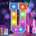 imprsv 3FT Colorful Marquee Light Up Letters U, 18 Colors Light Up Sign Alphabet Sign with Remote, One Letters First Birthday, Large Letters for Birthday Engagement Anniversary Wedding Party Decor