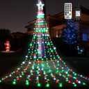 WBao Outdoor Christmas Decorations with 12" Star Topper, 344 LED 11.9ft Waterfall Christmas Lights, Remote Control 8 Modes, 3 Timers, UL Listed Waterproof for Tree Roof Porch Decor, Red Green White