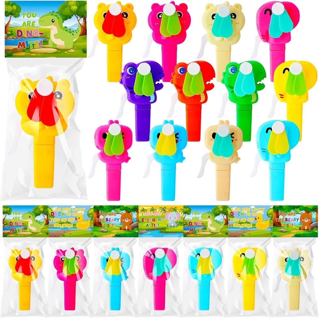 24 Pack Mini Portable Fans with Cards Gifts Cute Animal Fruit Ice Cream Handheld Press Cooling Fans for Summer Birthday Party End of the Year Pool Outdoor Activity Prize Exchange(Animals)