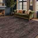 Farmhouse Washable 8x10 Area Rugs for Living Room, Dark Brown with Plum, Rust, and Charcoal Accents Vintage Geometric Rug for Bedroom, Dining Room, Modern Boho Distressed Ultra Soft Low Pile Carpet