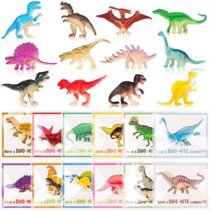 Soulchen 24 Sets Dinosaur Party Favors for Kids Birthday Party Supplies Dinosaur Figurines Have a Dino-mite Summer Cards with Bags Student Gifts