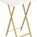HOOBRO Folding TV Tray Table, Stable Snack Table for Small Space, Portable Sofa Side Desk, Easy Assembly and Storage, Ideal for Snacks and Meals in Living Room, Marble and Gold DM15BZ01