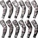 Boao 12 Pcs Temporary Tattoo Sleeve for Men Cooling Arm Sleeves Long Fingerless Arm Cover Anti Slip UV Protection Sun (One Size)