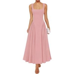 ZESICA Womens 2026 Summer Sleeveless Square Neck Sundress Casual Long Flowy A Line Beach Vacation Maxi Dresses (XL, Greypink)