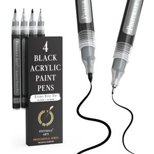 Pinturale Arts Extra Fine Tip Black Paint Pen | Set 4 Black Paint Pen Extra Fine Tip (0.7mm & 0.5mm) | For Ceramics, Rock Painting, Glass, Wood, Canvas, Metal