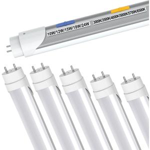 T8 T12 LED Tube Light Bulbs 4 Foot, 5 Power(10W-24W)& 6CCT(3000K-6500K) All in 1, Plug & Play or Ballast Bypass, T8 4ft Fluorescent Replacement, Durable Type A+B Light Tube, ETL DLC (4Pack)