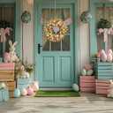 22 Inch Easter Wreaths for Front Door, Egg Wreaths with Tulips and Eucalyptus Leaves, Spring Decorations Outdoor Indoor Outdoor Farmhouse Rustic Easter Door Decor