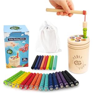 Montessori 3-in-1 Magnetic Fishing and Color Sorting Toy for Toddlers, Wooden Educational Toy for Ages 18 Months to 4 Years, Fine Motor Skills Learning Playset, Sensory Preschool Gift for Boys, Girls