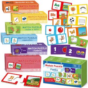 202PCS Puzzles for Toddlers 2-4,Match Games for Toddlers 3-5,Alphabet,Numbers, Animals,ABC Learning Preschool Toddler Learning Activities Educational Toys Game Boy Girl Classroom Must Haves