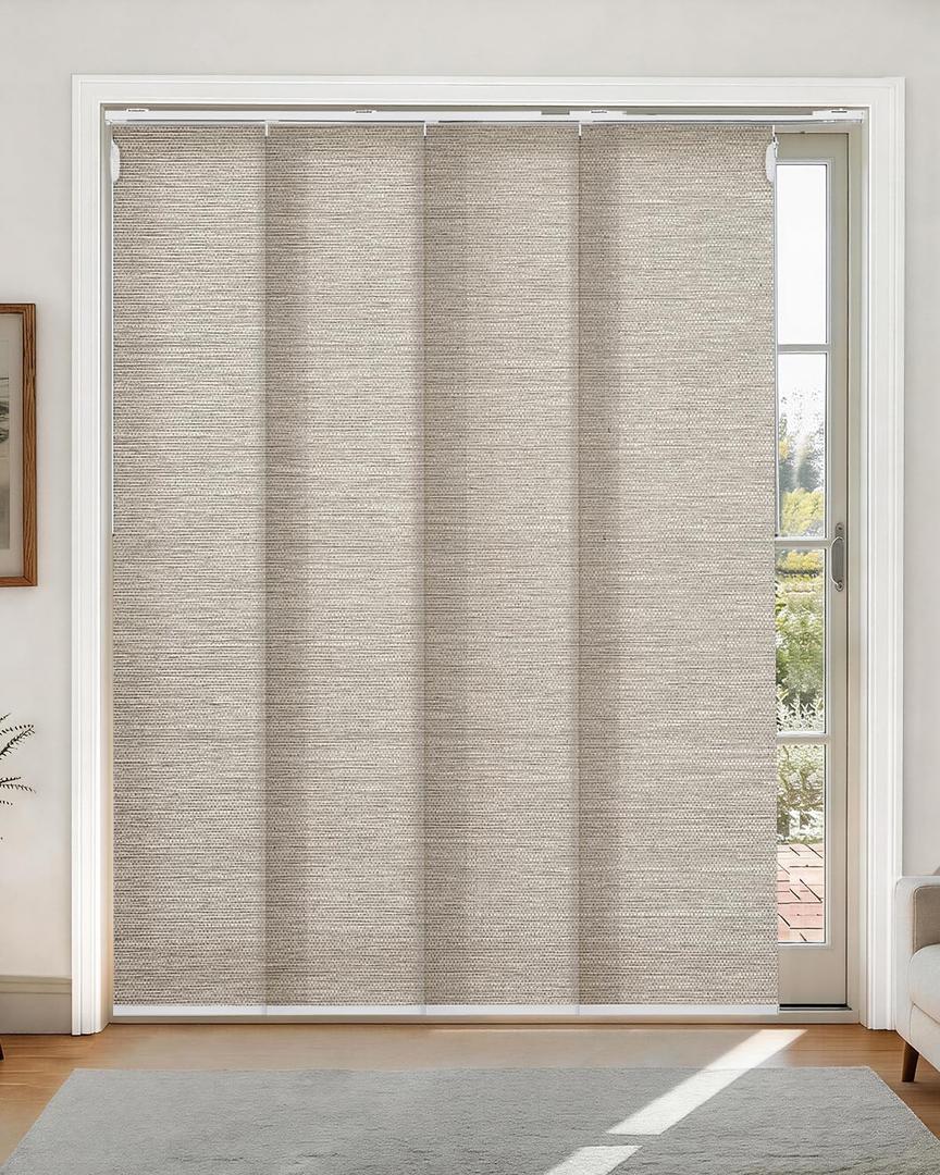 Lazblinds Adjustable Vertical Blinds - Woven Texture Paper Panel Blinds for Patio Doors & Room Dividers, Extendable Track (45 3/4" - 82 5/8" W), Trimmable to 96" H, SleekLoom Dove Grey