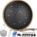 Steel Tongue Drum 13 Inches 15 Notes, Hand Pan Drums for Adults 440hz, C Major Handpan Musical Instrument with Song Book, Mallets and Carry Bag, Black
