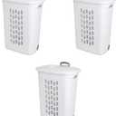 Sterilite 3 pack Ultra Wheeled Hamper, Laundry Basket w/Flip-Top Lid & Retractable Handle - Plastic Rolling Clothes Storage Cart with Ventilated Holes for Home, Apartment or Dorm