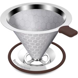 Pour Over Coffee Dripper, Stainless Steel Coffee Filter, Paperless Reusable Coffee Filter, Metal 600 Mesh Strainer Coffee Maker Single Cup Brewer 1-2 Cup