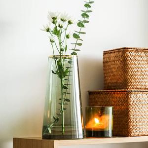 Green Glass Flower Vase with Gold Mouth for Centerpieces Home Wedding Decoration (1, Small)