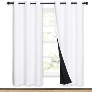 NICETOWN 100% Blackout Window Curtain Panels, Full Light Blocking Drapes with Black Liner for Nursery, 72-inch Drop Thermal Insulated Draperies (White, 2 Pieces, 42-inch Wide Per Panel)