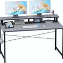 Pamray 47 Inch Small Computer Desk with Monitor Stand, Simple Office Desk with Headphone Hook for Small Spaces, Kids Study Writing Table for Bedroom, Grey