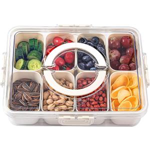 shopwithgreen Divided Serving Tray with Lid and Handle, Portable Snackle Box Charcuterie Container for Party, Veggies, Snack, Fruit, Nuts, Candy, Christmas Tray Snack Box for Entertaining, Picnic (8 Compartments, White)