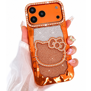 Bonoma Glitter Case for iPhone 17 Pro, Cute 3D Orange Cat Pattern | Plating Bling Case,Camera Protection Sparkly Slim Soft Back Cover for Women Girls