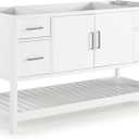 Alaterre Furniture Harrison 60" Bathroom Vanity Cabinet Base  Solid Pine Wood Freestanding Vanity with Soft-Close Drawers, Nickel Hardware and Adjustable Levelers  No Top Included (White)