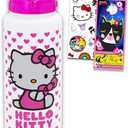 Hello Kitty Reusable Water Bottle - Bundle with Plastic Water Bottle with Spout for Home, School, Sports Plus Sticker, More