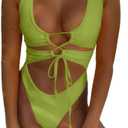 CHYRII Women's Sexy Cutout Lace Up Backless High Cut One Piece Swimsuit Monokini (Large, Pickled Pepper)