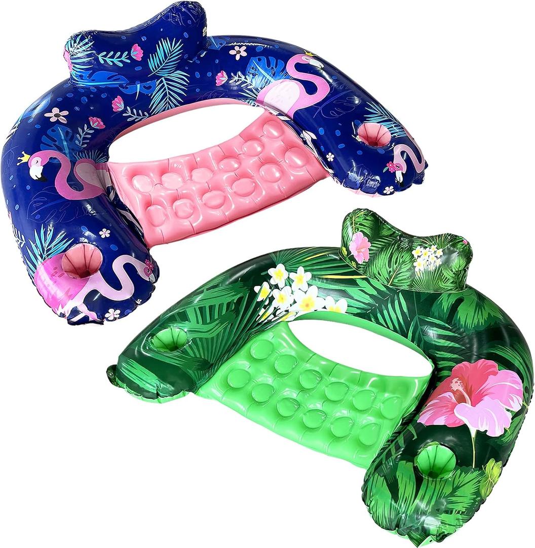 Inflatable Pool Float Chair - Floating Pool Chair Adult Pool Float Seat with Cup Holder and Backrest, Portable Lounge Floats for Swimming Pool Party Toy Floaties Beach Floaty (X-Large)