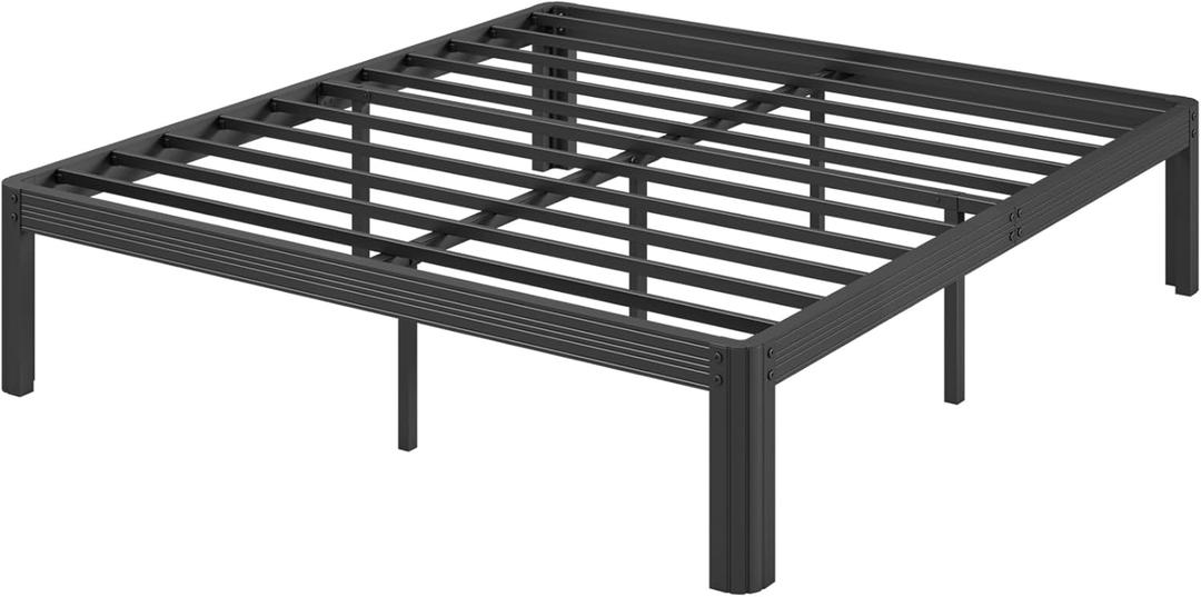 Hunlostten 14 in High Heavy Duty King Size Bed Frame Platform, Reinforced Metal King Bed Frame No Box Spring Needed, Rounded Edge, Surdy Steels, Easy Assembly