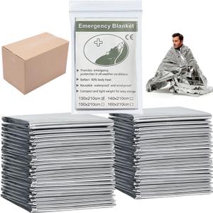 Emergency Foil Blanket Silver (25 Pack), Survival Thermal Mylar Blankets Individually Packaged Perfect for Outdoors, Hiking, Survival, Marathons or First Aid