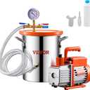 VEVOR 3 Gallon Vacuum Chamber and 3.5 CFM Pump Kit, Stainless Steel Chamber, Single Stage Vacuum Pump Degassing Chamber Kit, with Acrylic Lid, Oil, 4.92 ft Hose, for Degassing Resin Silicone Epoxies