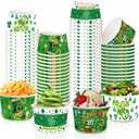 60PCS St Patrick's Day Paper Ice Cream Cups 8oz Treat Snack Cups Disposable Soup Bowls Green Shamrock Dessert Bowls for Hot Cold Food Irish St. Patrick's Day Party Supplies