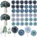 Suncalla 98 Pcs Artificial Flowers Bouquet Assorted Faux Flowers Heads with Stem Eucalyptus Leaves Silk Floral Table Centerpiece for DIY Wedding Party Wreath Home Decor(Dusty Blue)