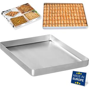 Hakan Aluminum Half Sheet Baking Pan 14x18-inch, 2.2lbs Weight, Thick Rust-Free Bakeware, Warp Resistant Food Grade Aluminum Baking Tray, Cookie Sheet Oven Tray, Heavy-Duty Baklava Tray, Silver