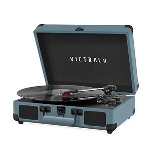Victrola Journey Bluetooth Portable Suitcase Record Player – with Built-in Speakers, 3 Speed Vinyl Record Player, RCA Out, Headphone Jack (Smoky Blue)