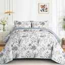 Anibedding Queen Size Quilt Sets Blue Floral Pattern Quilt Bedding Set, 3 Pieces Botanical Quilt Soft Microfiber Bed Coverlet for All Season(96" x 90)