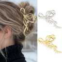 CAKURE Bow Claw Hair Clip Gold Hair Clips with Pearl Bowknot Hair Accessories for Women (Pack of 2) (a-gold&silver)