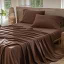 MooMee Bedding Sheet Set 100% Cotton Linen Like Textured Breathable Durable Soft Comfy (Solid Cocoa Brown, Queen)