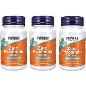 NOW Zinc Picolinate 50mg, 60 Capsules (Pack of 3) BBD: 01-2031