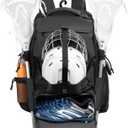 Himal Outdoors Lacrosse Bag with Helmet Storage- Premium Lacrosse Backpack with Two Stick Holder- Extra Large Separate Shoe Compartment-Zipper Pocket & Towel Ring and Padded Shoulder Straps (Deep black)