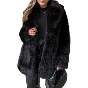 Wyeysyt Womens Faux Fur Coat Long Fluffy Shaggy Jacket Lapel Winter Furry Coats Fuzzy Outerwear (Medium, Black)