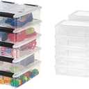 IRIS USA, Inc. TB-35 5 Quart Stack & Pull Box, Clear with IRIS Medium Modular Supply Case, 10 Pack