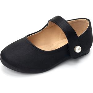 FUNKYMONKEY Toddler/Little Girl Mary Jane Dress Shoes Casual Slip on Ballet Flat (11 Little Kid, Black Stain)