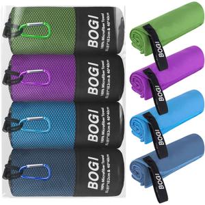 BOGI 4 Pack(8 pcs) Microfiber Travel Sports Towel-Quick Dry Towel, Soft Lightweight Microfiber Camping Towel Absorbent Compact Travel Towel for Camping Gym Beach Bath Yoga Swimming Backpacking-X Large (4 Pack-nblue+blue+agreen+purple)