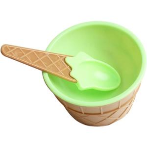 Colorful Ice Cream Bowl Set with Spoon Creative Plastic Sundae Cups for Desserts Mixing and Serving Anti-Fall Design for Parties and Festive Occasions (Pack of 2)